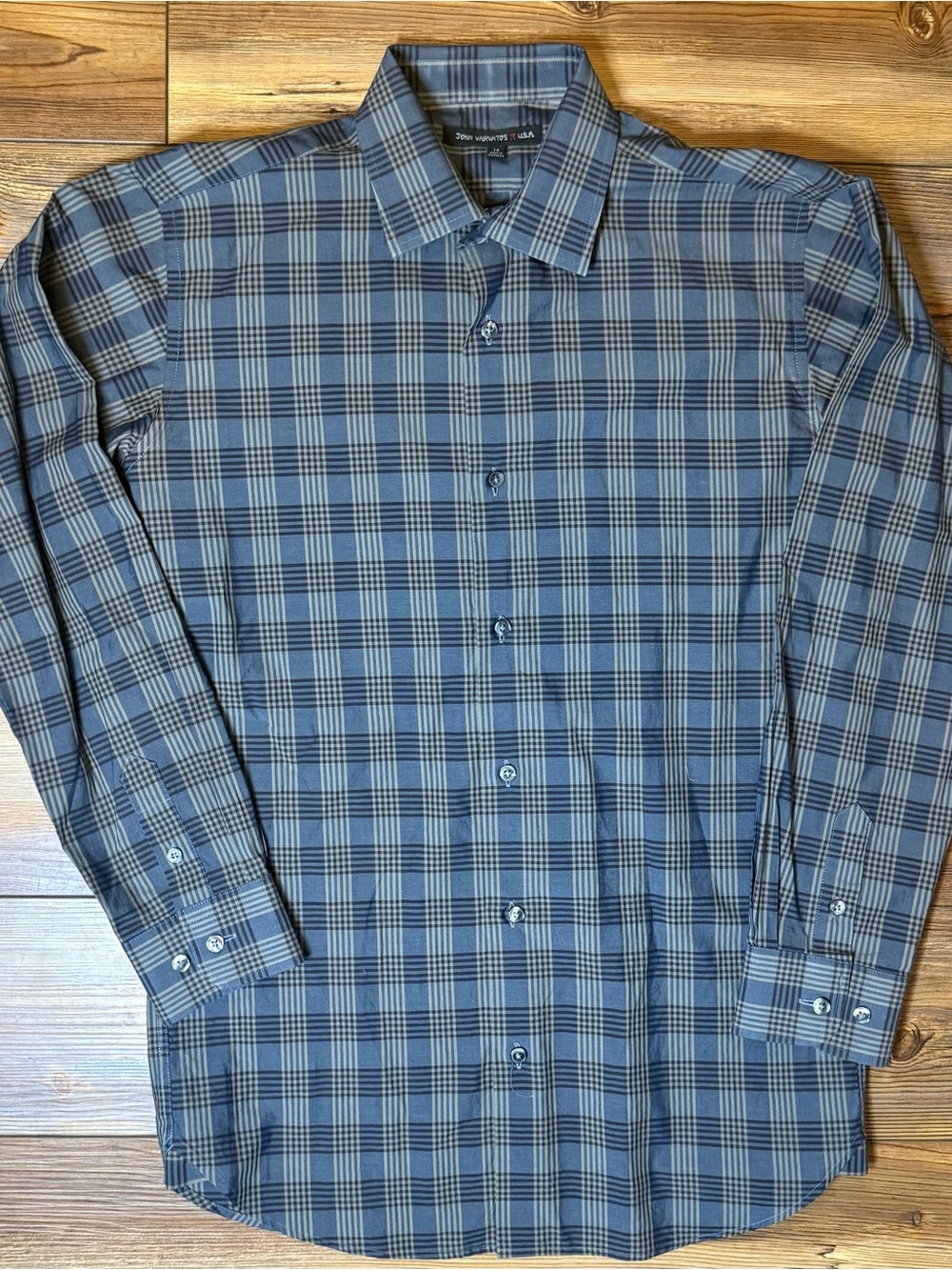 John Varvatos USA Men’s Dress Shirt Blue Gray Plaid Size 14
